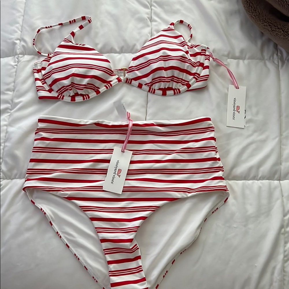NWT vineyard vines Red and White Striped Bikini Set
